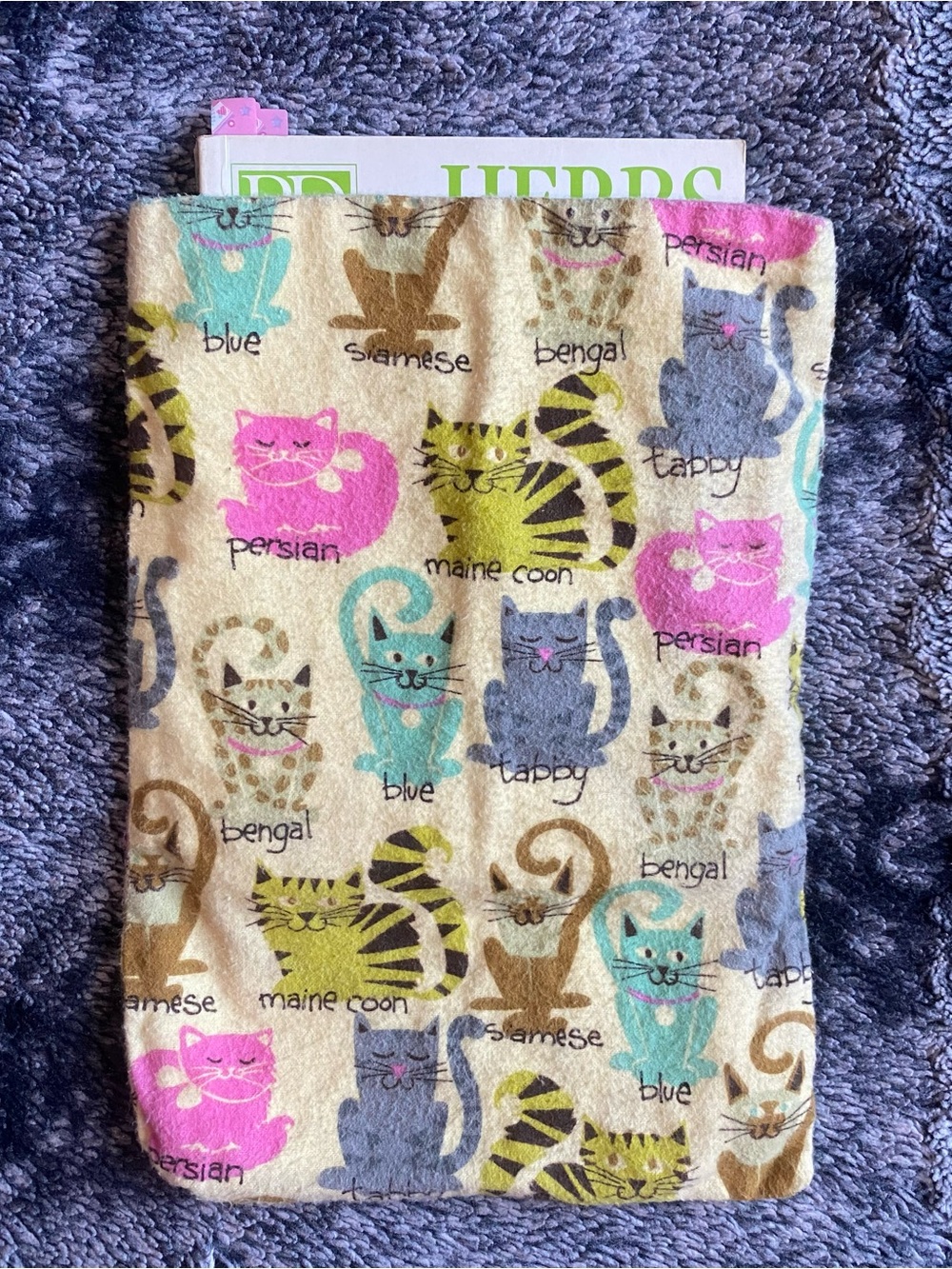 Handmade Yellow Cat Print Flannel Fabric Book Sleeve Cover